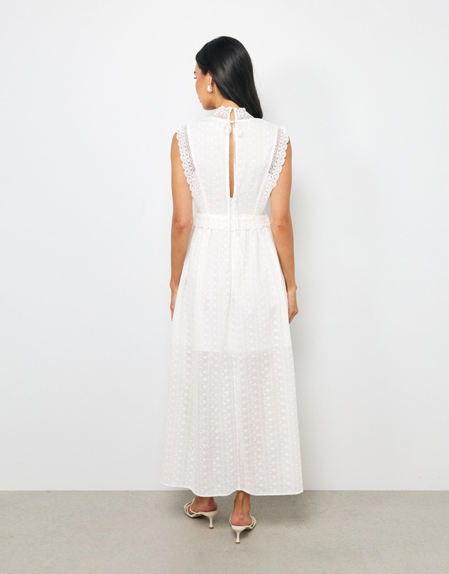 AERE - Iris V Neck Broderie Midi Dress