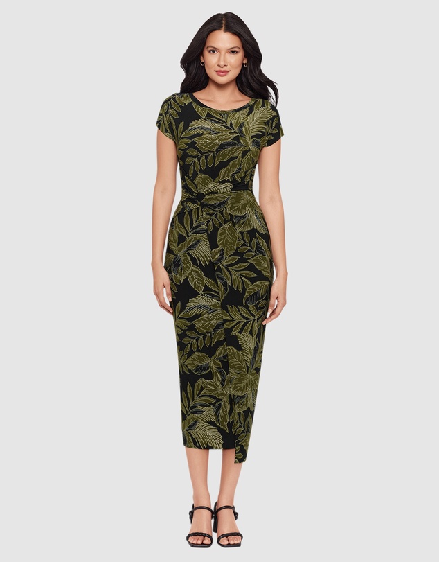 Miraclesuit Shapewear - Olive Branch Loki Cinched Wrap Waist Midi Shaping Dress