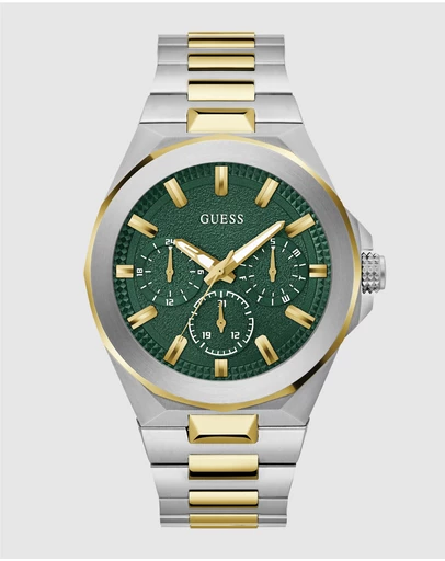 GUESS - Two-Tone Silver and Gold-Tone 46mm Green Dial Men's Watch