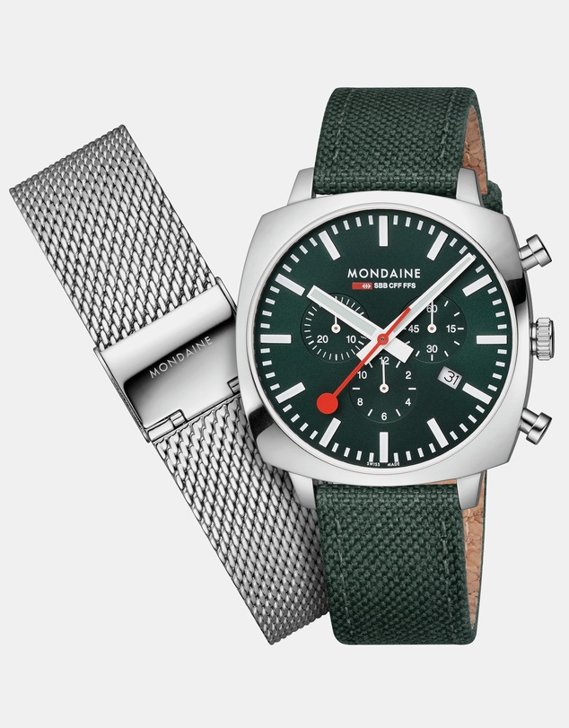 Mondaine - Mondaine Official Swiss Railways Grand Cushion 41mm Forest Green Watch Set