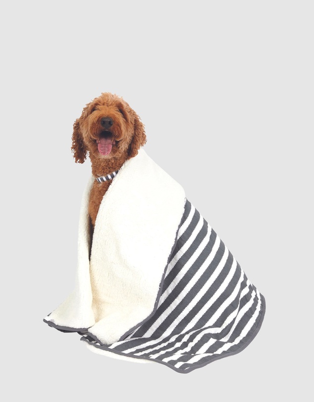Mog & Bone - Fleece Pet Blanket - Charcoal Hamptons Stripe Print