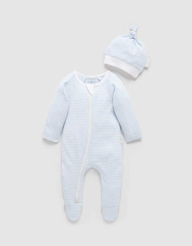 Purebaby - Zip Growsuit & Hat Set-Babies