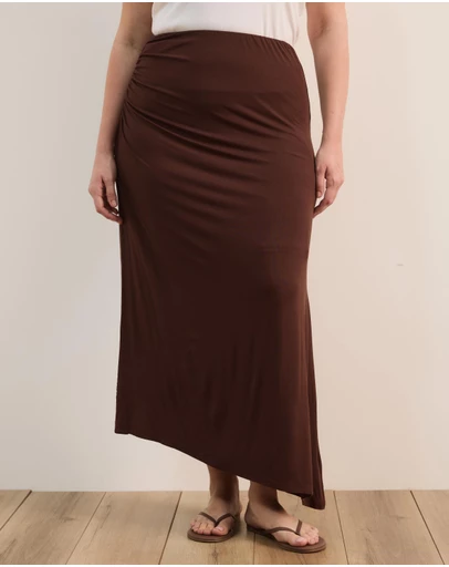 Atmos&Here Curvy - Tara Jersey Maxi Skirt with Gathers