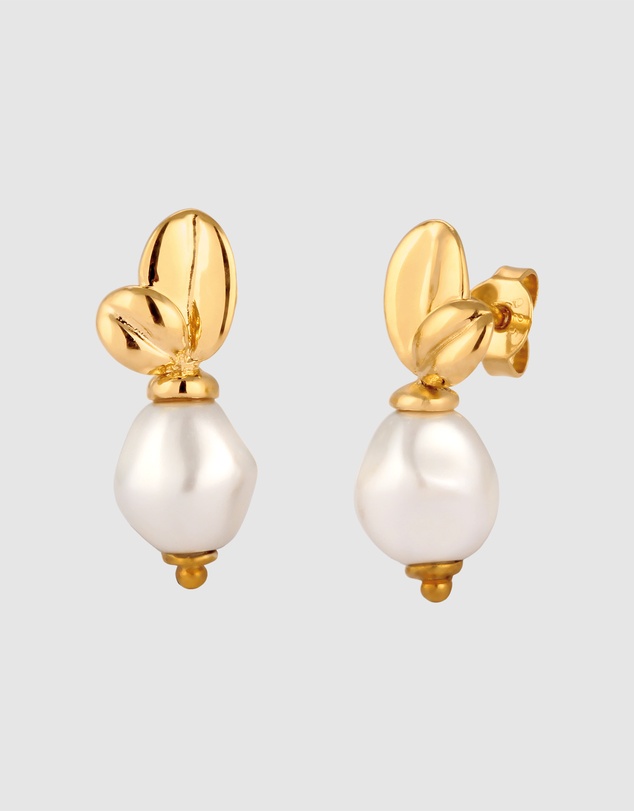 Elli Jewelry - Pearl Floral Stud Earrings in Gold-Plated 925 Silver