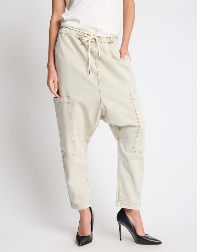 ONE TEASPOON - Isla Low Waist Drawstring Harem Denim Jeans - Antique Khaki