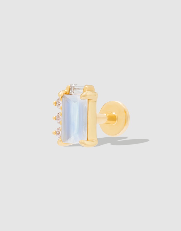 Wanderlust + Co - Diamond & Moonstone 14K Solid Gold Flat Back Earring