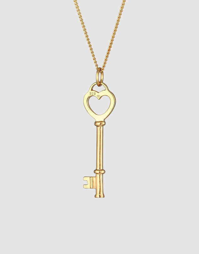 Elli Jewelry - Necklace Heart Key 925 Sterling Silver Gold Plated