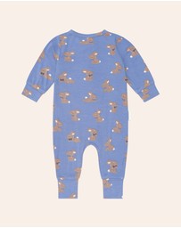 Huxbaby - Vintage Blue Bunny Zip Romper - Babies