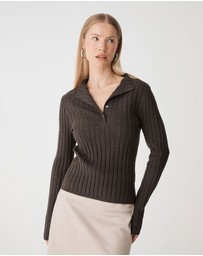 Forcast - Inez Mock Neck Henley Knit