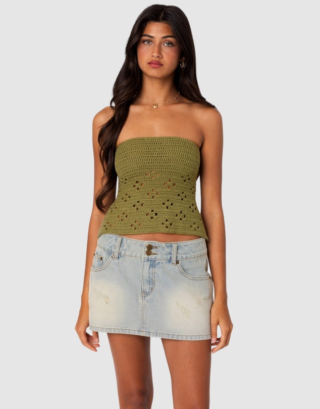 EDIKTED - Niki Crochet Strapless Top