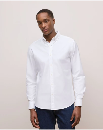 Trenery - Tailored Fit Cotton Monogram Oxford Shirt in White