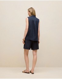 Trenery - Linen Sleeveless Shirt in Night Sky