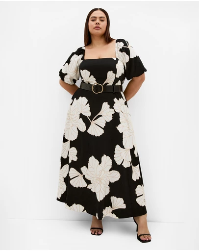City Chic - Collins Floral Print Belted Maxi Dress