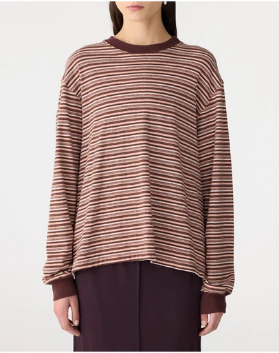 Bassike - Stripe Slouch LS T-Shirt