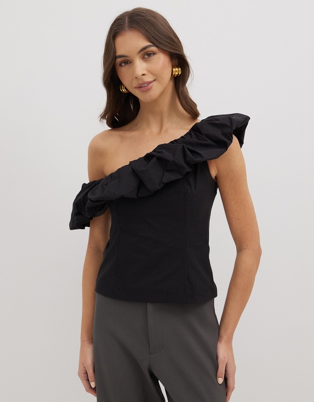 Dazie - Darling Delight One Shoulder Ruffle Top