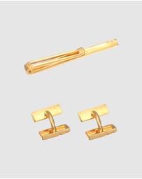 Kuzzoi - ICONIC EXCLUSIVE - Jewelry Set Men Set Business Cufflinks Tie Pin in 925 sterling silver gold plated
