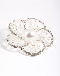 Lovisa - Silver Diamante Pearl Flower Brooch