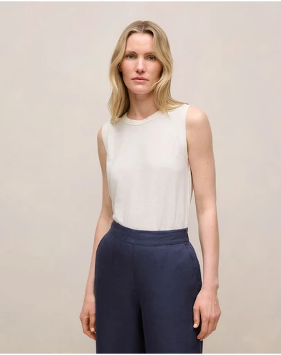 Trenery - Linen Cotton Crew Tank in White
