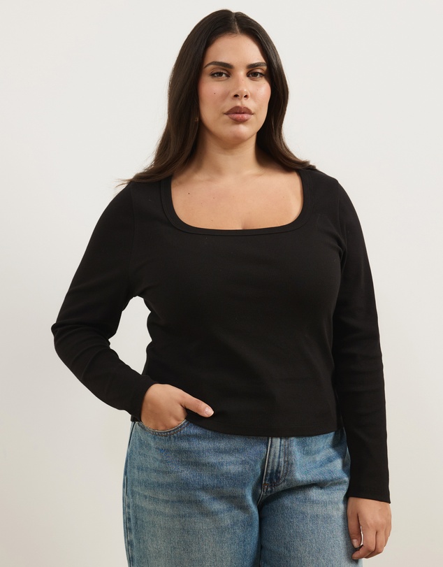 Atmos&Here Curvy - Organic Cotton Rib Scoop Neck Top