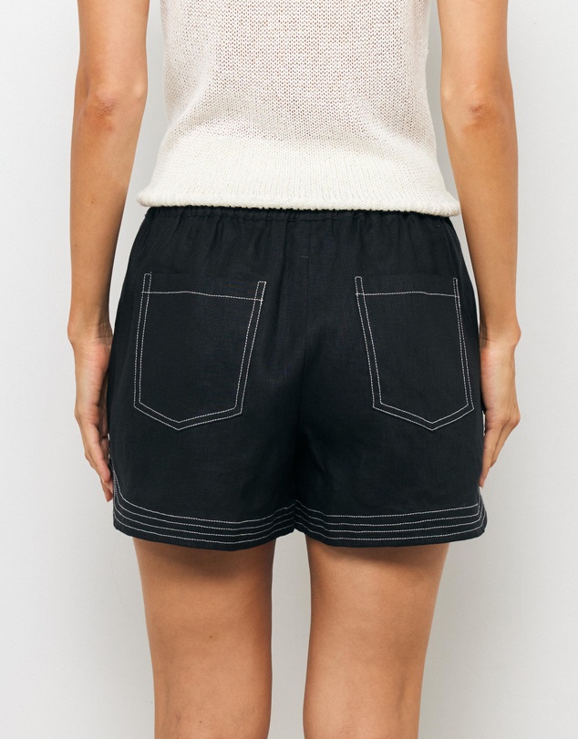 AERE - Lulu Contrast Stitch Linen Shorts