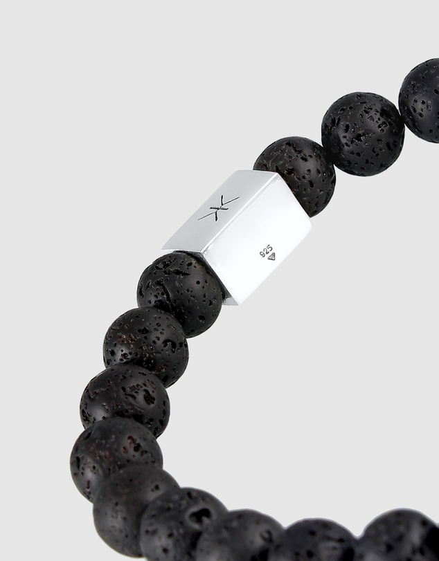 Kuzzoi - ICONIC EXCLUSIVE - Bracelet Men Lava Gemstone Bead Rectangle Trend in 925 Sterling Silver