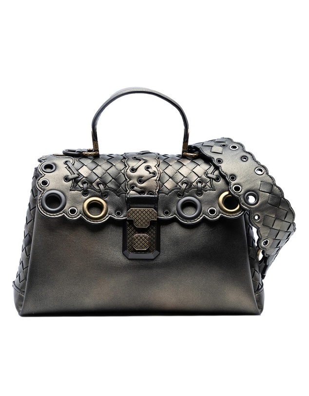 Pre-Loved by Azura Reborn - Pre-Loved Small Intrecciato Trimmed Metallic Nappa Grommet Piazza Satchel