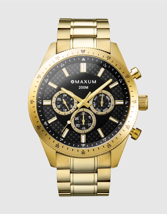 Maxum - Lansdowne Multifunction Chrono Gold Tone Case & Bracelet With Black Dial
