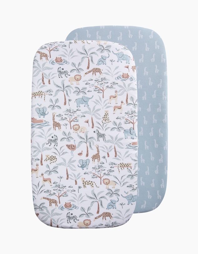 Living Textiles - 2 Pack Organic Bedside Sleeper Fitted Sheet - Wild Safari