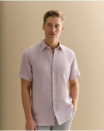 Trenery - Regular Fit Delave Linen Short Sleeve Shirt in Faded Violet