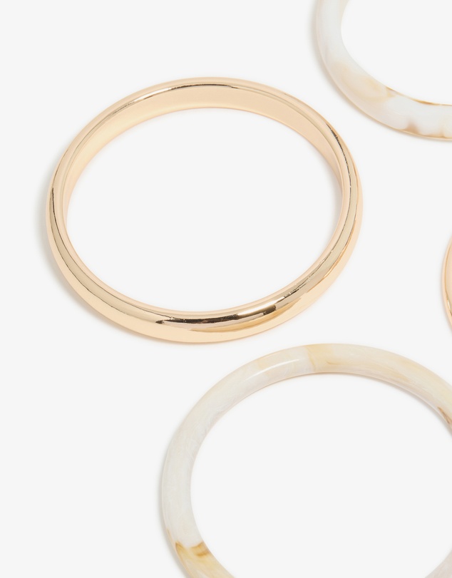 Lovisa - Gold & White Acrylic Marble Thin Bangles 4-Pack