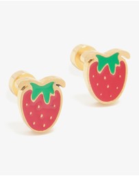 Lovisa - Kids Gold Plated Surgical Steel Enamel Strawberry Flat Back Studs