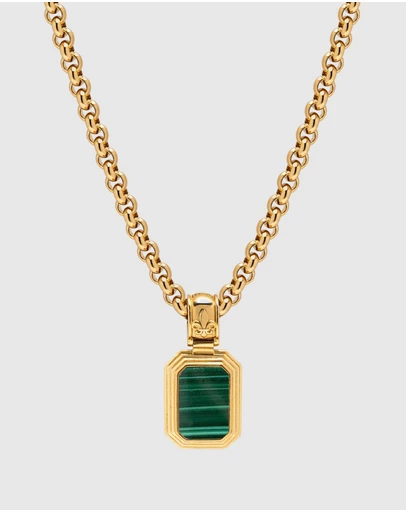 Nialaya Jewellery - Men's Sterling Silver Necklace with Two-in-One Malachite & Black Onyx Pendant
