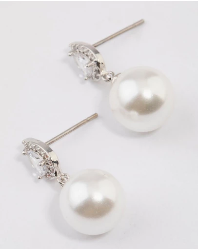 Lovisa - Silver Diamante Pear & Pearl Drop Earrings