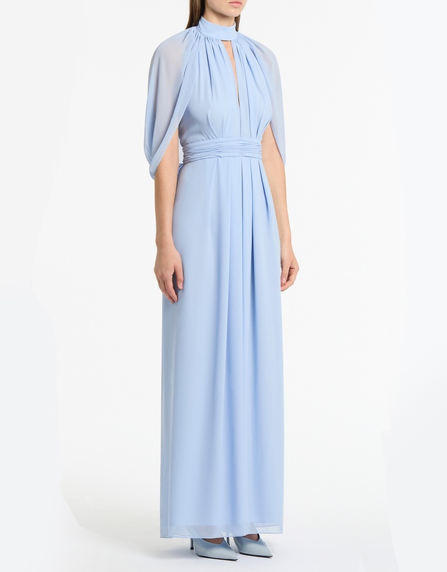 Carla Zampatti - Powder Blue Georgette Halter Cape Gown