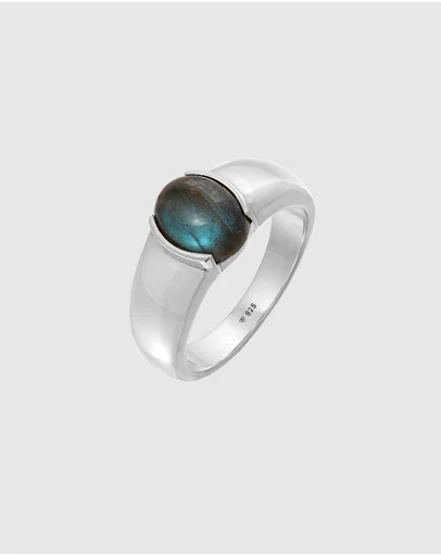 Kuzzoi - ICONIC EXCLUSIVE - Signet Ring with Labradorite in 925 Sterling Silver