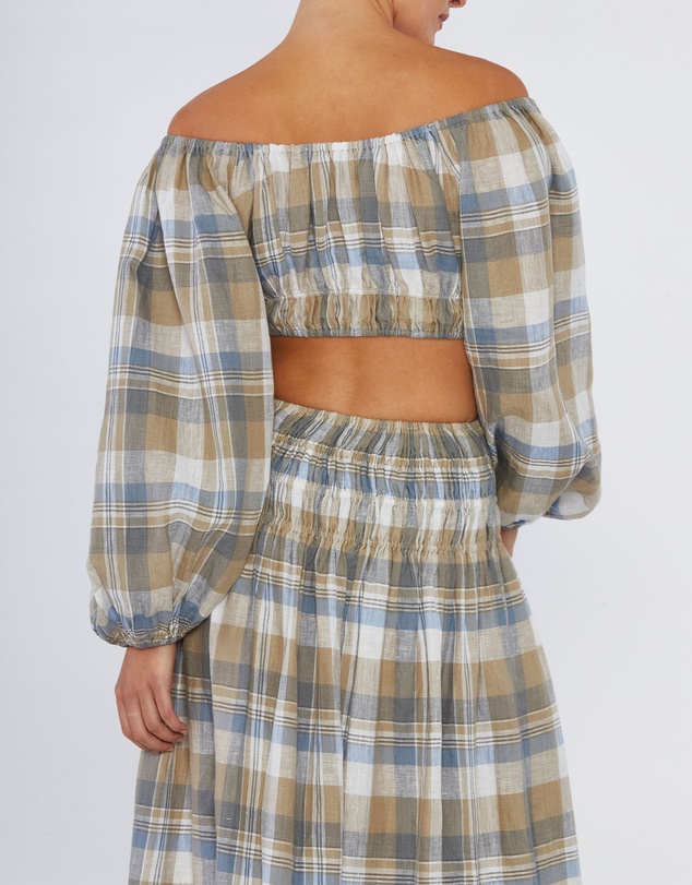 Amelius - Allegra Linen Plaid Crop Top