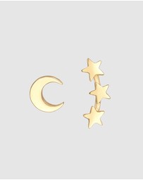 Elli Jewelry - Earrings Stud Crescent Moon Star Mix in 925 Sterling Silver Gold Plated