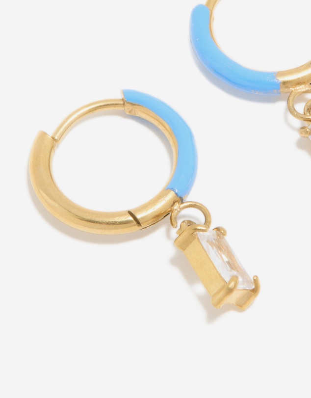 Lovisa - Waterproof Gold Plated Stainless Steel Light Blue Enamel Cubic Zirconia Charm Huggie Earrings
