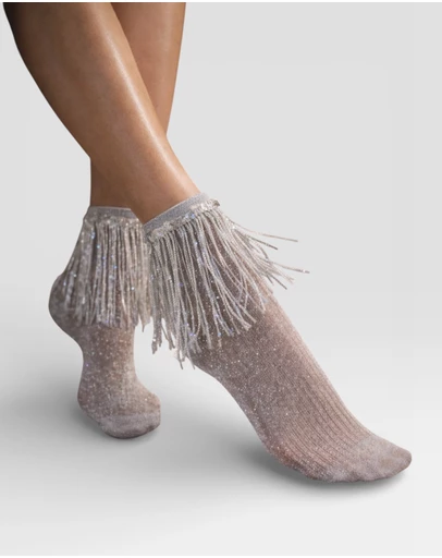 High Heel Jungle - Stevie Metallic Lurex Socks With Glitter Fringe