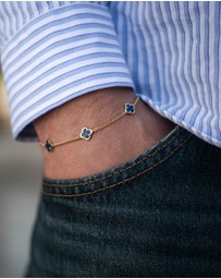 Kuzzoi - ICONIC EXCLUSIVE - Bracelet Male Cloverleaf Enamel Blue 925 Sterling Silver Gold Plated