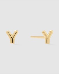 Wanderlust + Co - Alphabet Bubble Gold Stud Earrings - Letter Y