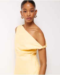 Revibe - Repaired AERE Fia Linen Draped Off Shoulder Maxi Dress - AU 12