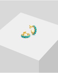 Elli Jewelry - Earrings Creoles Turquoise Boho Trend with Howlith Gemstones in 925 Sterling Silver Gold Plated