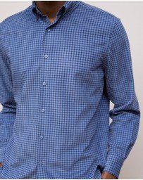 Trenery - Regular Fit Cord Check Shirt in Steel Blue