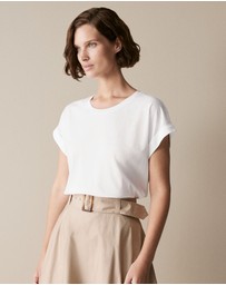 Trenery - Pima Cotton Cuff Sleeve T-shirt in White