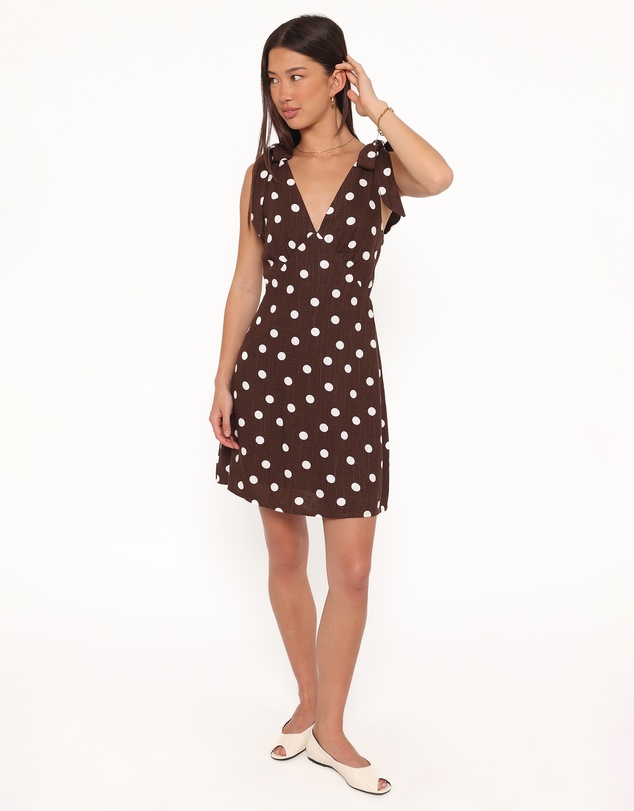 Petal & Pup - Giada Mini Dress - Brown Polka Dot