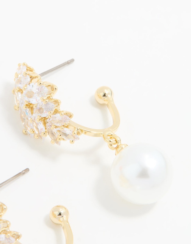 Lovisa - Gold Plated Cubic Zirconia & Pearl Hoop Earrings