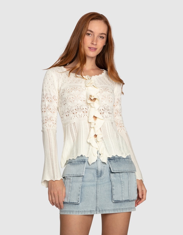 Belle & Bloom - Soft Sands Ruffle Knit Cardigan