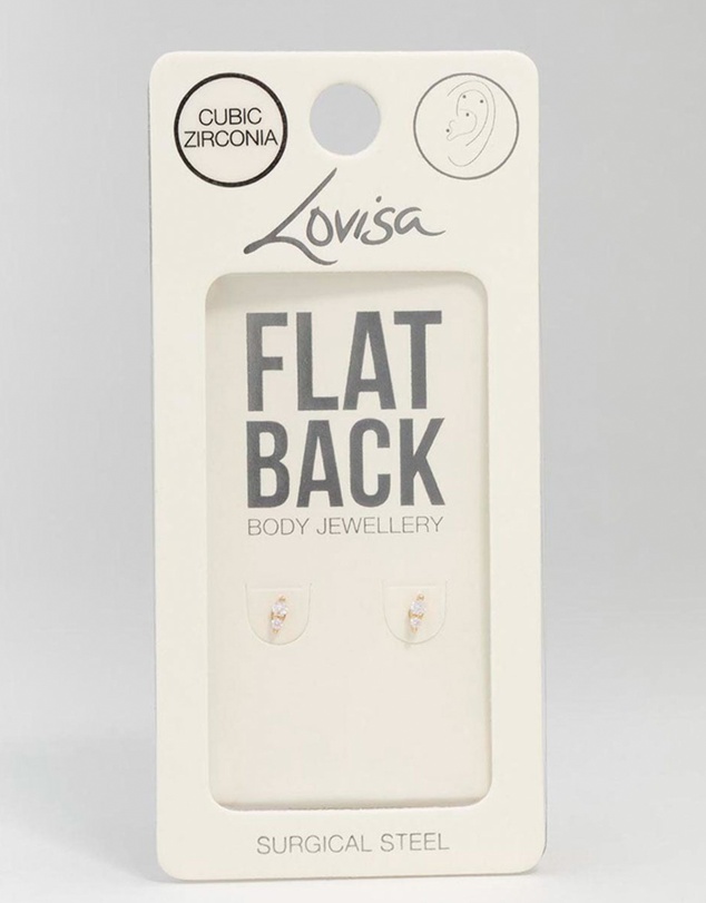 Lovisa - Gold Plated Surgical Steel Cubic Zirconia Double Flat Back 2-Pack