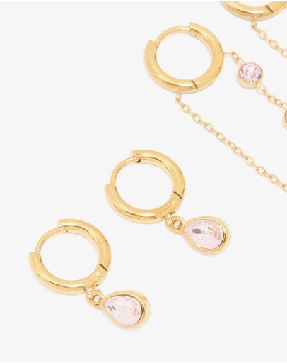 Lovisa - Waterproof Gold Plated Cubic Zirconia Chain Droplet Earrings 2-Pack